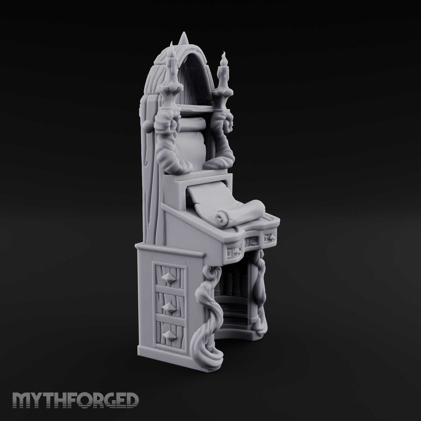 Candle-Flanked Scroll-Rested Gothic Scribe Desk gallery 2
