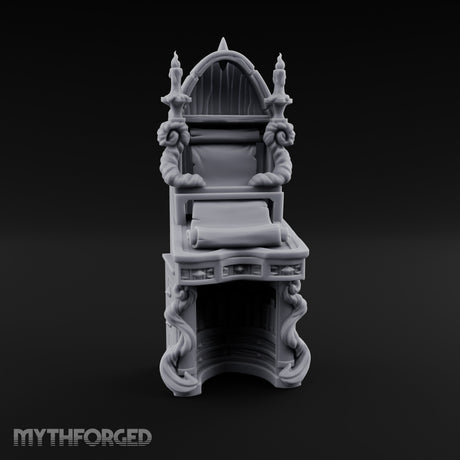 Candle-Flanked Scroll-Rested Gothic Scribe Desk Miniature for Dungeons and Dragons, Pathfinder or other TTRPGs