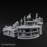 Candle-Lit Curiosity-Packed Climbing Gear Shop Counter Miniature for Dungeons and Dragons, Pathfinder or other TTRPGs