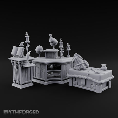 Candle-Lit Curiosity-Packed Climbing Gear Shop Counter Miniature for Dungeons and Dragons, Pathfinder or other TTRPGs