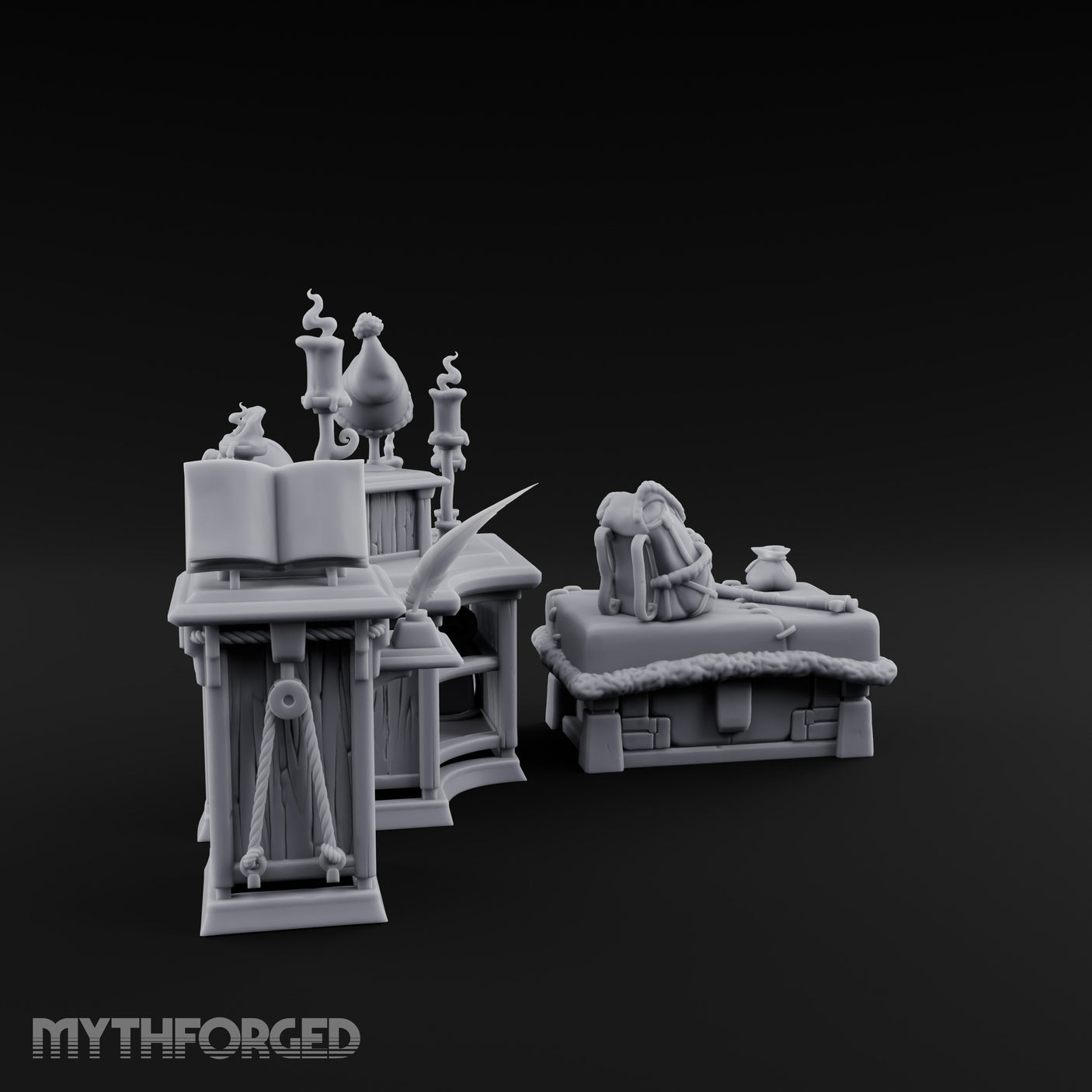 Candle-Lit Curiosity-Packed Climbing Gear Shop Counter Miniature for Dungeons and Dragons, Pathfinder or other TTRPGs