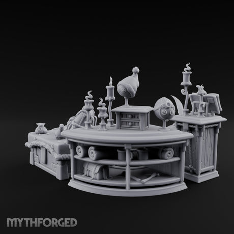 Candle-Lit Curiosity-Packed Climbing Gear Shop Counter Miniature for Dungeons and Dragons, Pathfinder or other TTRPGs