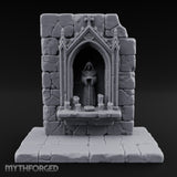 Candle-Ringed Gothic-Niched Hooded Saint Shrine Miniature for Dungeons and Dragons, Pathfinder or other TTRPGs
