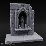 Candle-Ringed Gothic-Niched Hooded Saint Shrine Miniature for Dungeons and Dragons, Pathfinder or other TTRPGs