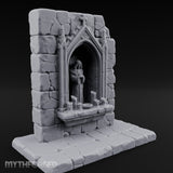 Candle-Ringed Gothic-Niched Hooded Saint Shrine Miniature for Dungeons and Dragons, Pathfinder or other TTRPGs
