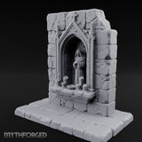Candle-Ringed Gothic-Niched Hooded Saint Shrine Miniature for Dungeons and Dragons, Pathfinder or other TTRPGs
