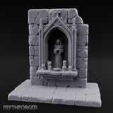 Candle-Ringed Gothic-Niched Hooded Saint Shrine Miniature for Dungeons and Dragons, Pathfinder or other TTRPGs