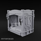 Candle-Sconce Tentacle-Carved Captain's Four-Poster Bed Miniature for Dungeons and Dragons, Pathfinder or other TTRPGs