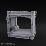 Candle-Sconce Tentacle-Carved Captain's Four-Poster Bed Miniature for Dungeons and Dragons, Pathfinder or other TTRPGs