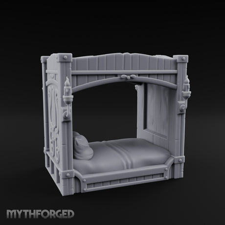Candle-Sconce Tentacle-Carved Captain's Four-Poster Bed Miniature for Dungeons and Dragons, Pathfinder or other TTRPGs