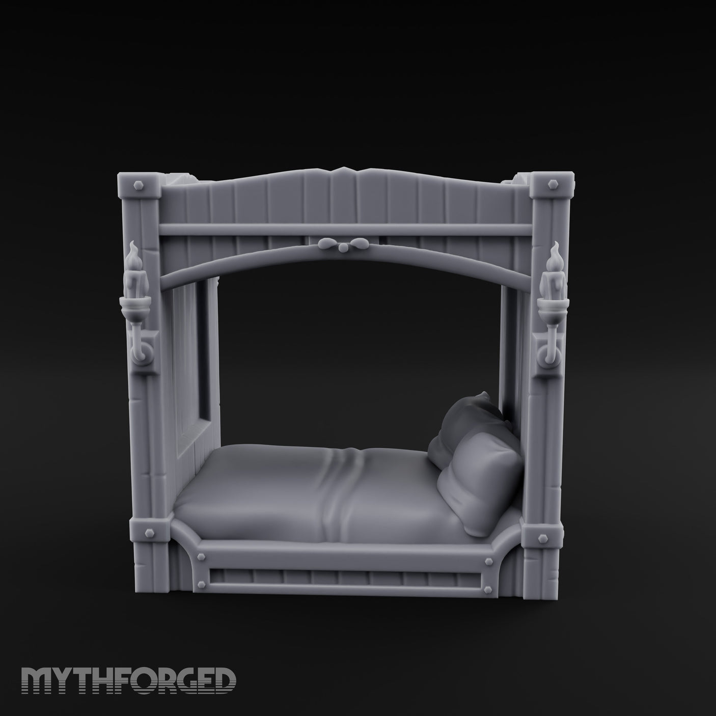 Candle-Sconce Tentacle-Carved Captain's Four-Poster Bed Miniature for Dungeons and Dragons, Pathfinder or other TTRPGs