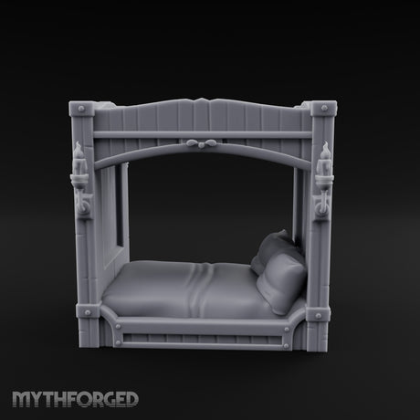Candle-Sconce Tentacle-Carved Captain's Four-Poster Bed Miniature for Dungeons and Dragons, Pathfinder or other TTRPGs