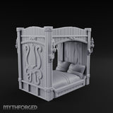 Candle-Sconce Tentacle-Carved Captain's Four-Poster Bed Miniature for Dungeons and Dragons, Pathfinder or other TTRPGs