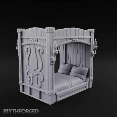 Candle-Sconce Tentacle-Carved Captain's Four-Poster Bed Miniature for Dungeons and Dragons, Pathfinder or other TTRPGs