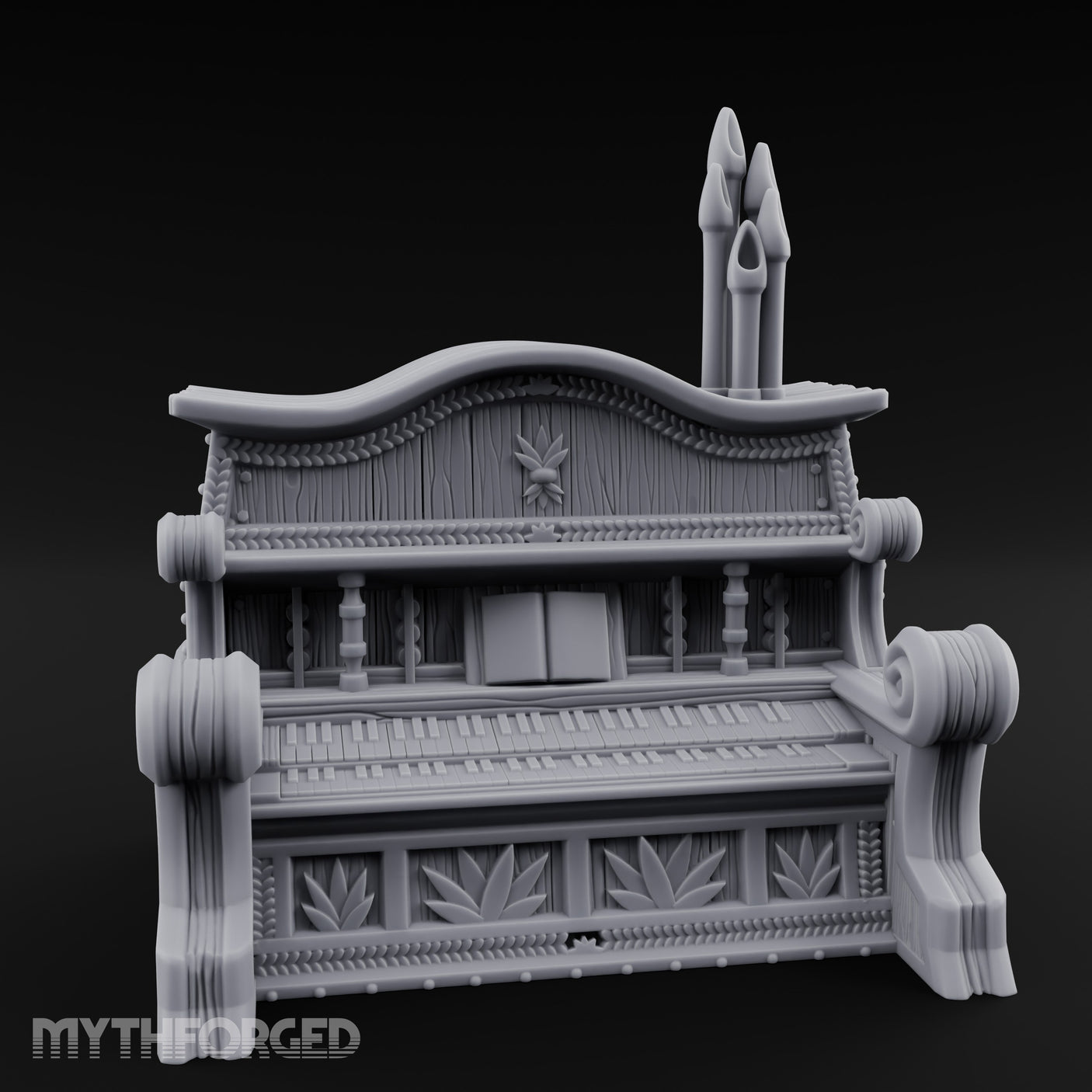 Candle-Topped Leaf-Carved Tavern Pipe Organ