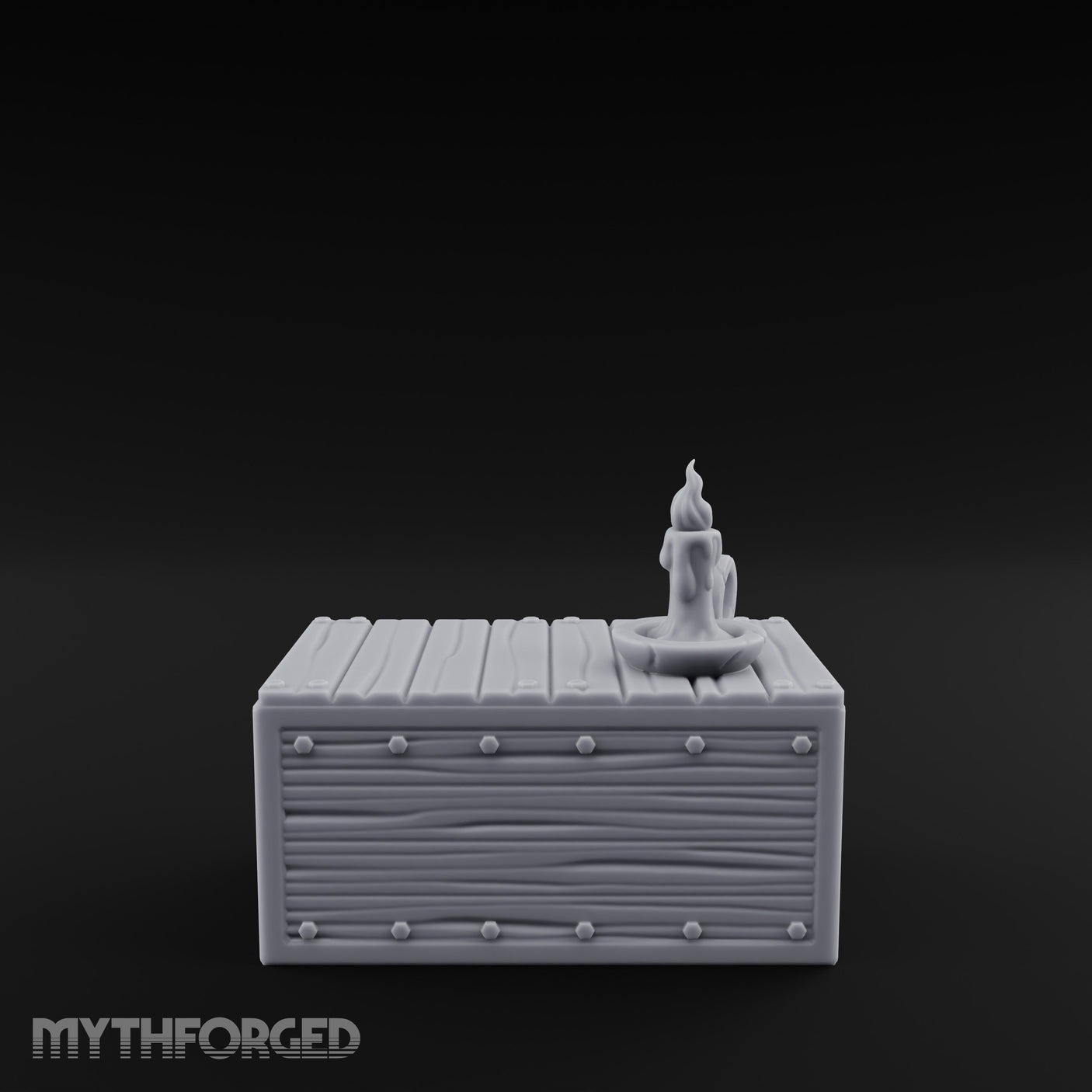 Candle-Topped Rivet-Planked Storage Trunk Miniature for Dungeons and Dragons, Pathfinder or other TTRPGs