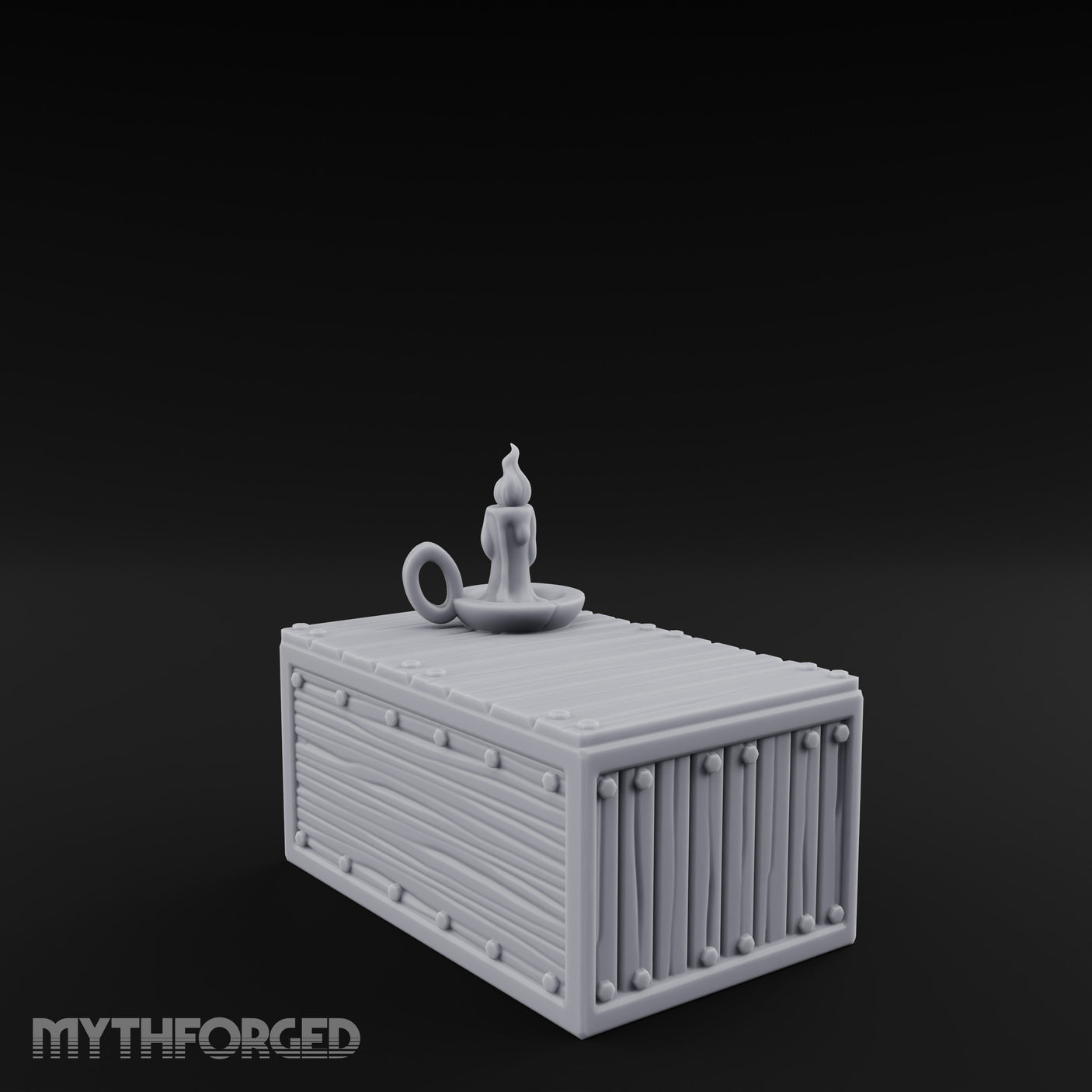 Candle-Topped Rivet-Planked Storage Trunk Miniature for Dungeons and Dragons, Pathfinder or other TTRPGs