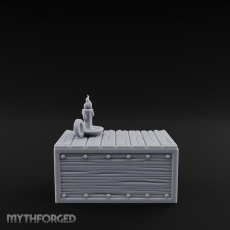 Candle-Topped Rivet-Planked Storage Trunk Miniature for Dungeons and Dragons, Pathfinder or other TTRPGs