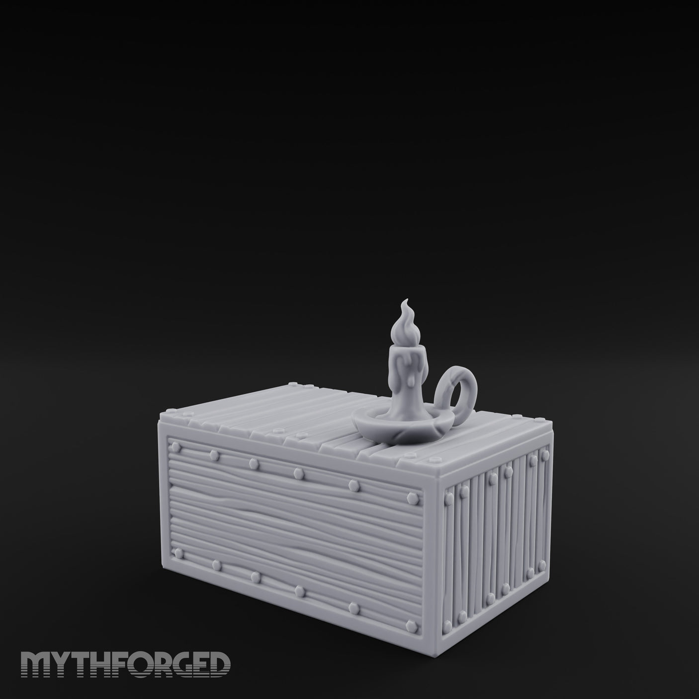 Candle-Topped Rivet-Planked Storage Trunk Miniature for Dungeons and Dragons, Pathfinder or other TTRPGs