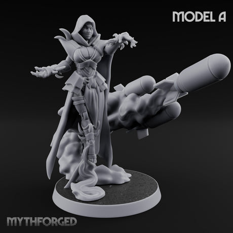 Cannon Conjuring Robed Artillery Witch A Miniature for Dungeons and Dragons, Pathfinder or other TTRPGs