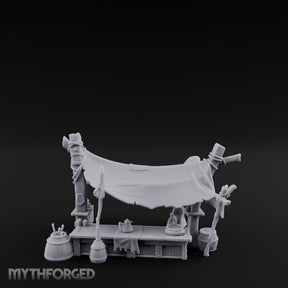 Canopy-Slung Bucket-Flanked Market Stall Counter