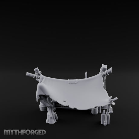 Canopy-Slung Bucket-Flanked Market Stall Counter Miniature for Dungeons and Dragons, Pathfinder or other TTRPGs