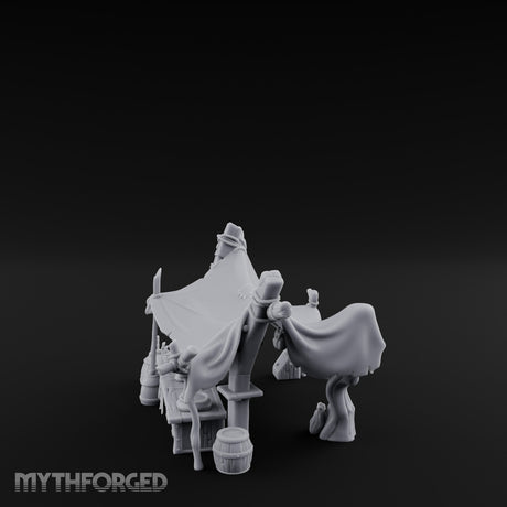 Canopy-Slung Bucket-Flanked Market Stall Counter Miniature for Dungeons and Dragons, Pathfinder or other TTRPGs