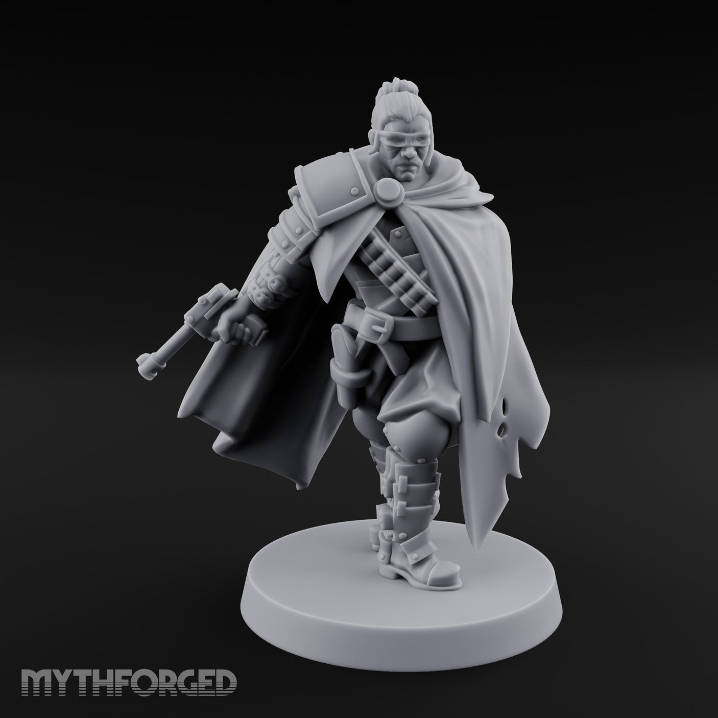 Cape Billowing Pistol Drawing Human Shogunate Sniper Miniature for Dungeons and Dragons, Pathfinder or other TTRPGs