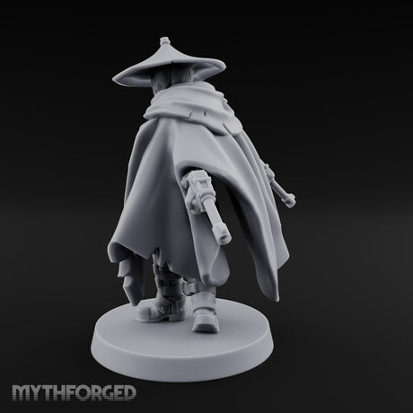 Cape Billowing Pistol Drawing Human Shogunate Sniper Miniature for Dungeons and Dragons, Pathfinder or other TTRPGs