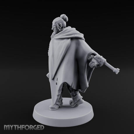 Cape Billowing Pistol Drawing Human Shogunate Sniper Miniature for Dungeons and Dragons, Pathfinder or other TTRPGs