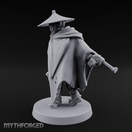 Cape Billowing Pistol Drawing Human Shogunate Sniper Miniature for Dungeons and Dragons, Pathfinder or other TTRPGs
