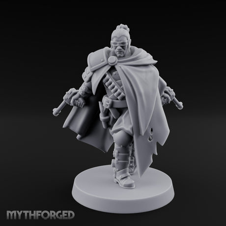 Cape Billowing Pistol Drawing Human Shogunate Sniper Miniature for Dungeons and Dragons, Pathfinder or other TTRPGs