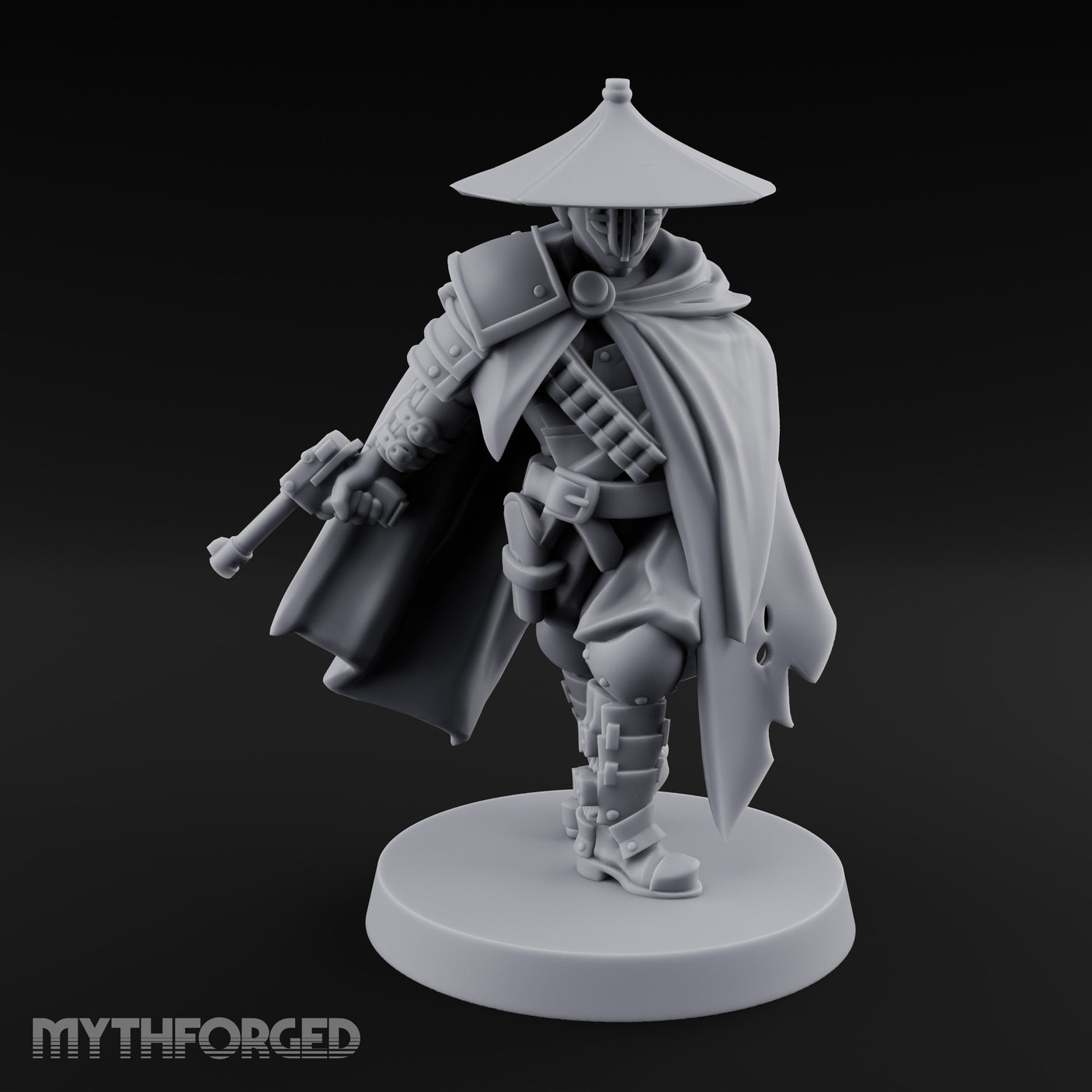 Cape Billowing Pistol Drawing Human Shogunate Sniper Miniature for Dungeons and Dragons, Pathfinder or other TTRPGs