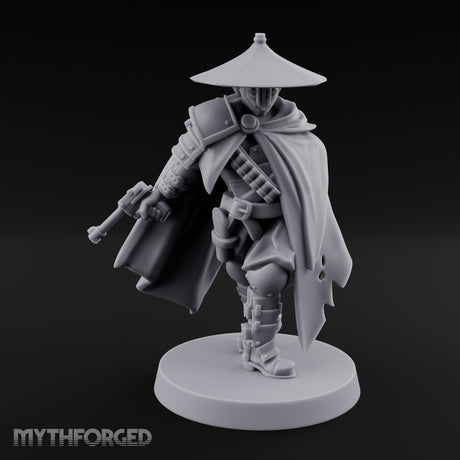 Cape Billowing Pistol Drawing Human Shogunate Sniper Miniature for Dungeons and Dragons, Pathfinder or other TTRPGs