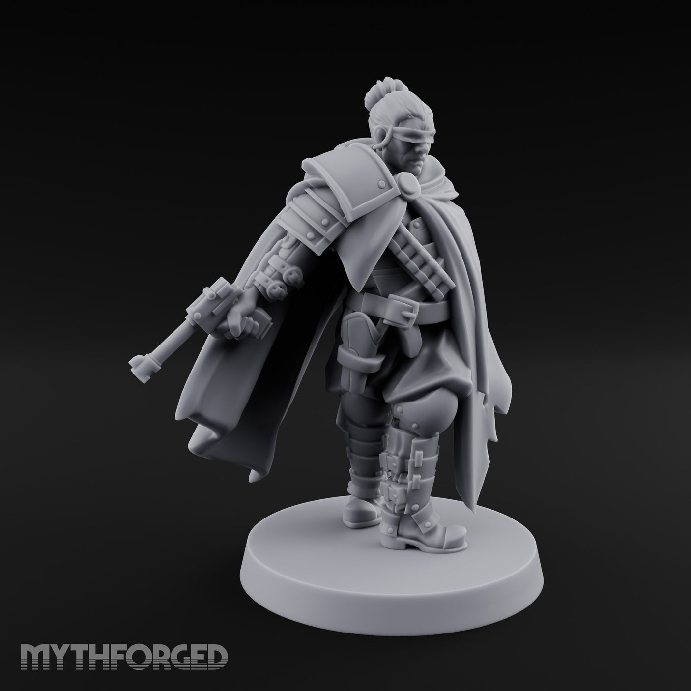 Cape Billowing Pistol Drawing Human Shogunate Sniper Miniature for Dungeons and Dragons, Pathfinder or other TTRPGs