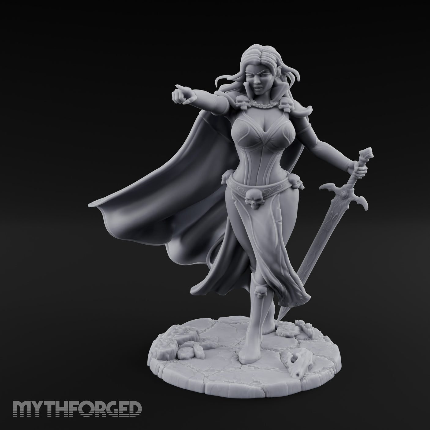 Cape Billowing Sword Trailing Human Necromancer Miniature for Dungeons and Dragons, Pathfinder or other TTRPGs
