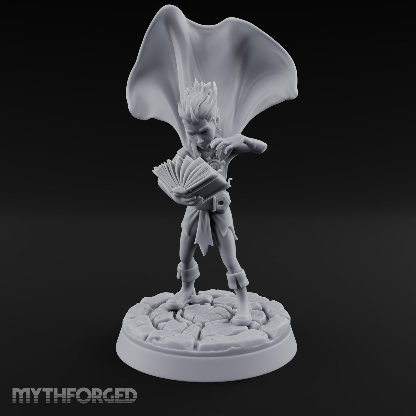 Cape Billowing Tome Reading Child Wizard Miniature for Dungeons and Dragons, Pathfinder or other TTRPGs