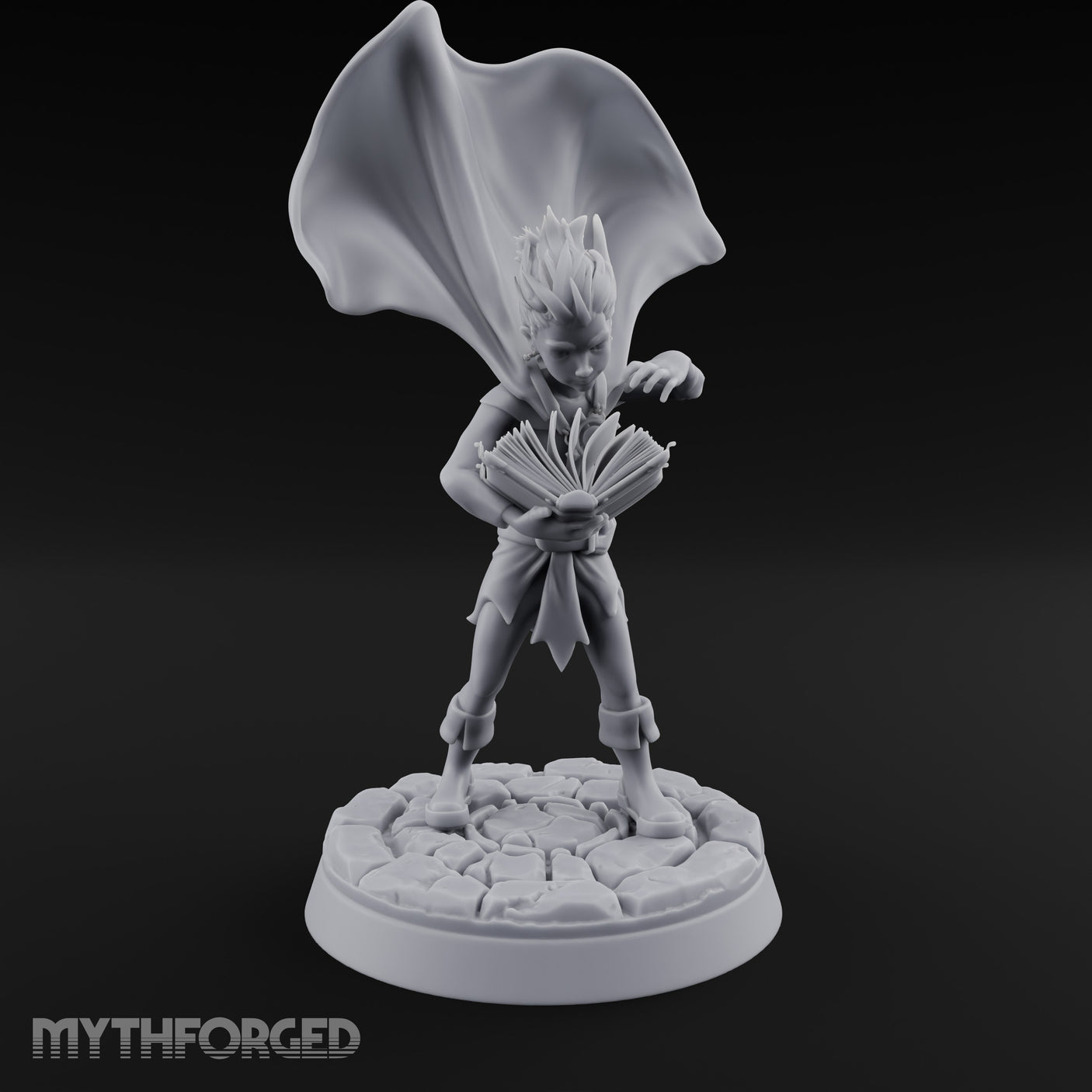 Cape Billowing Tome Reading Child Wizard Miniature for Dungeons and Dragons, Pathfinder or other TTRPGs