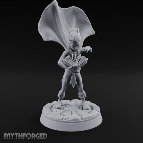 Cape Billowing Tome Reading Child Wizard Miniature for Dungeons and Dragons, Pathfinder or other TTRPGs