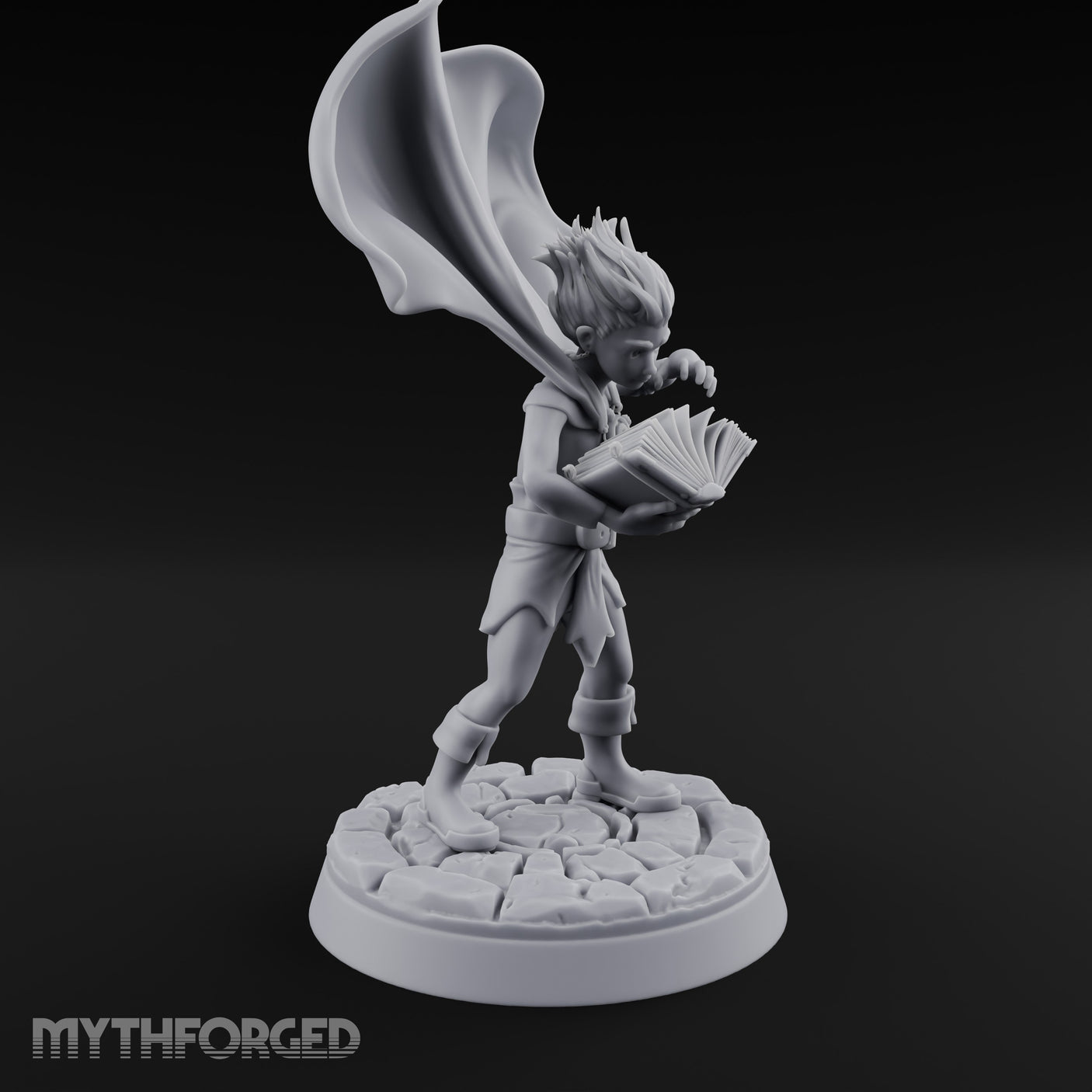 Cape Billowing Tome Reading Child Wizard Miniature for Dungeons and Dragons, Pathfinder or other TTRPGs