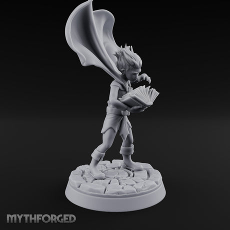 Cape Billowing Tome Reading Child Wizard Miniature for Dungeons and Dragons, Pathfinder or other TTRPGs