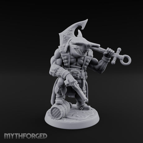 Anchor at the Ready Sharkfolk Pirate Captain Miniature for Dungeons and Dragons, Pathfinder or other TTRPGs