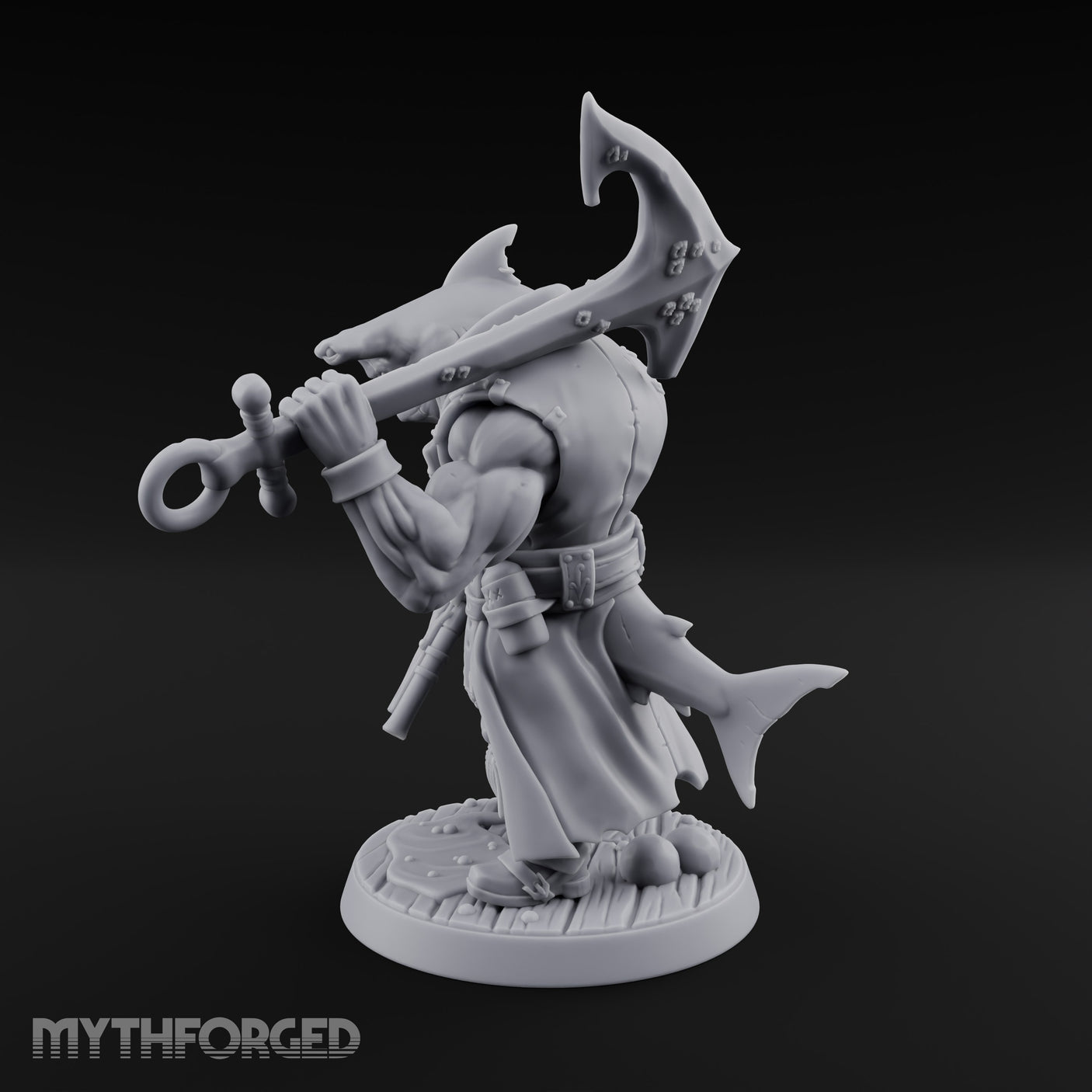 Anchor at the Ready Sharkfolk Pirate Captain Miniature for Dungeons and Dragons, Pathfinder or other TTRPGs