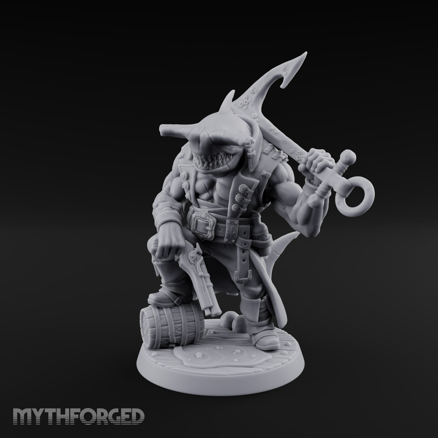 Anchor at the Ready Sharkfolk Pirate Captain Miniature for Dungeons and Dragons, Pathfinder or other TTRPGs