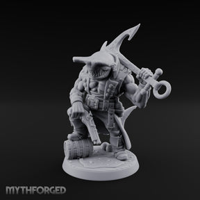 Anchor at the Ready Sharkfolk Pirate Captain Miniature for Dungeons and Dragons, Pathfinder or other TTRPGs