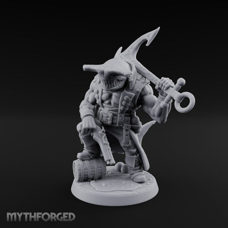 Anchor at the Ready Sharkfolk Pirate Captain Miniature for Dungeons and Dragons, Pathfinder or other TTRPGs
