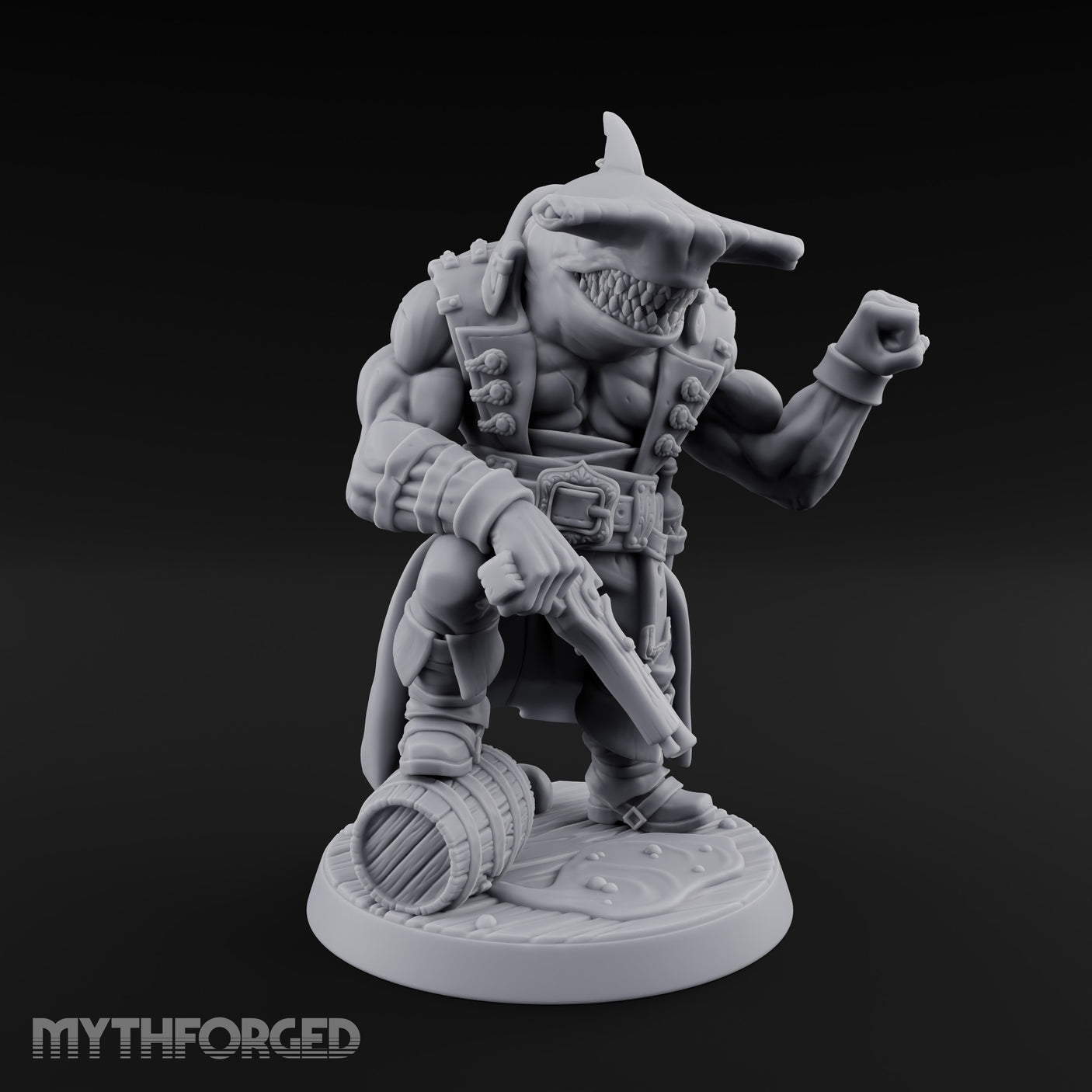 Anchor at the Ready Sharkfolk Pirate Captain Miniature for Dungeons and Dragons, Pathfinder or other TTRPGs