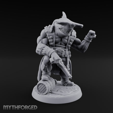 Anchor at the Ready Sharkfolk Pirate Captain Miniature for Dungeons and Dragons, Pathfinder or other TTRPGs