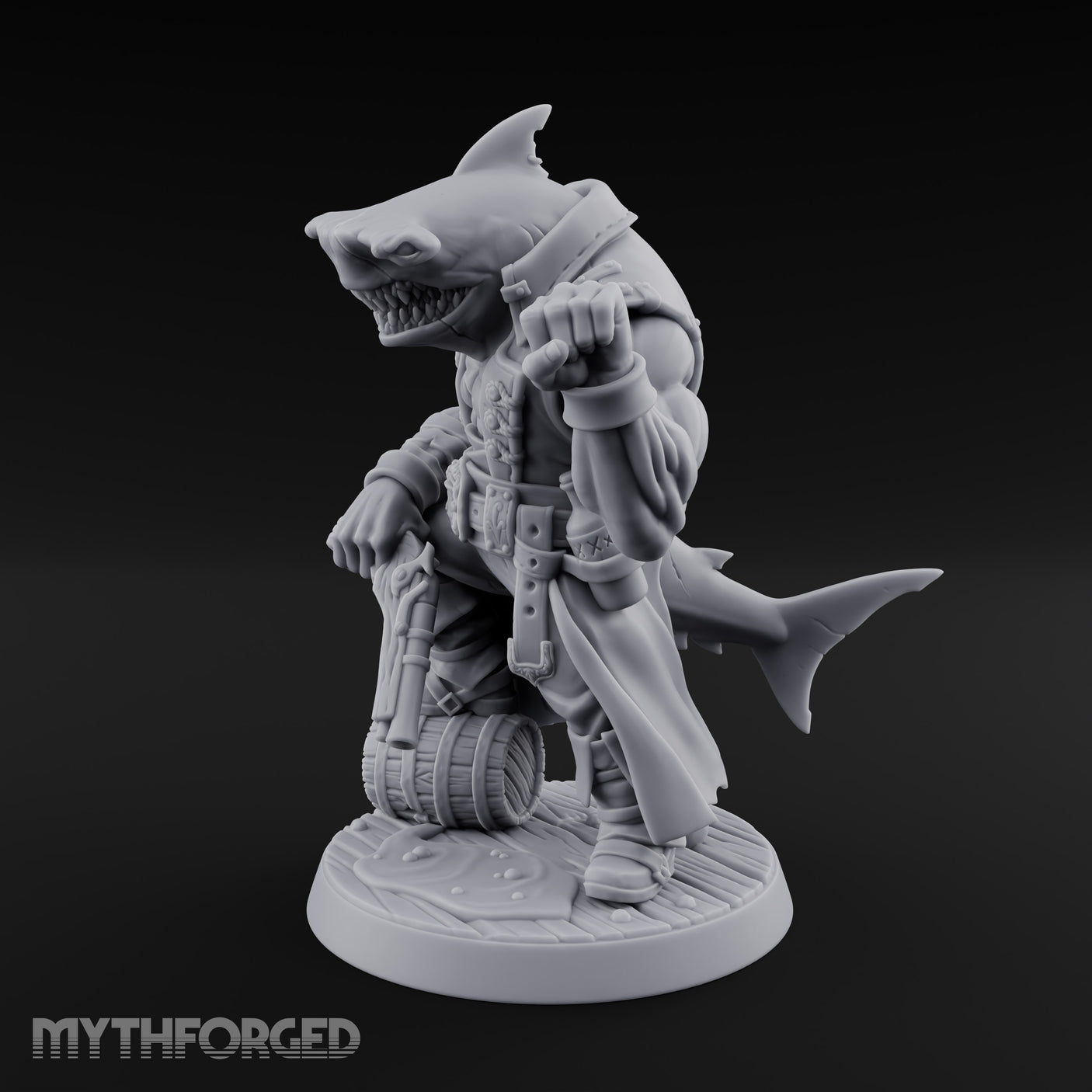 Anchor at the Ready Sharkfolk Pirate Captain Miniature for Dungeons and Dragons, Pathfinder or other TTRPGs