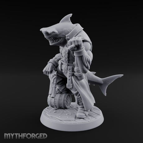 Anchor at the Ready Sharkfolk Pirate Captain Miniature for Dungeons and Dragons, Pathfinder or other TTRPGs